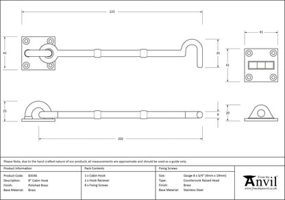 Cabin Hook Polished Brass by From The Anvil