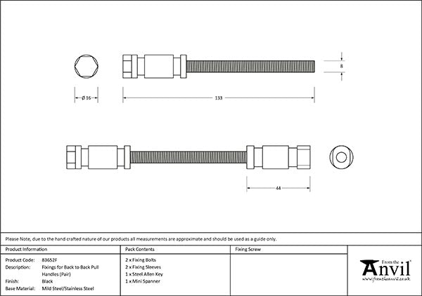 Fixings for back to back pull handles (pair) by From The Anvil