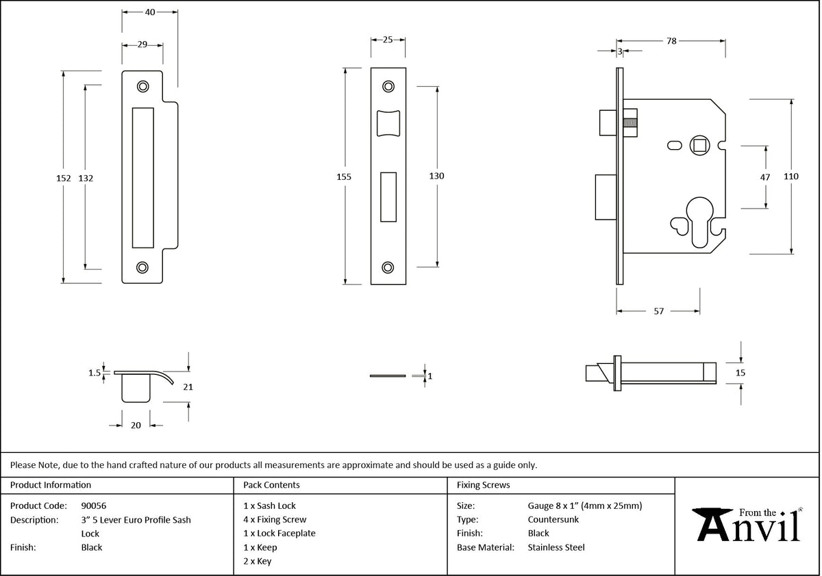 Euro Profile Sash Lock by From The Anvil