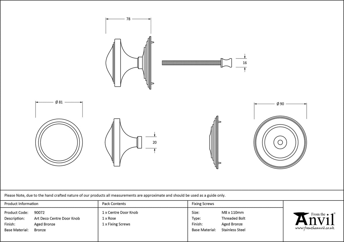 Art Deco Centre Door Knob by From The Anvil