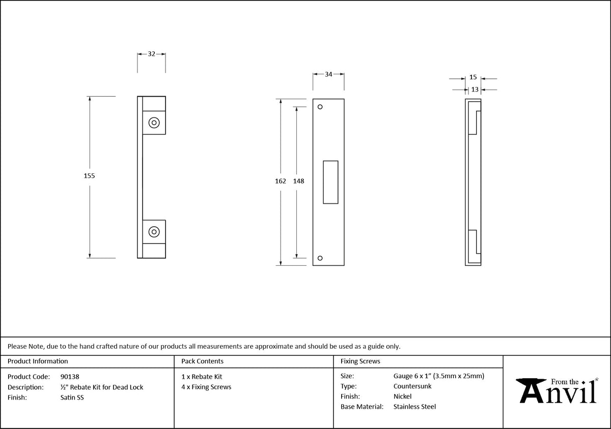 ½" Rebate Kit for Dead Lock by From The Anvil