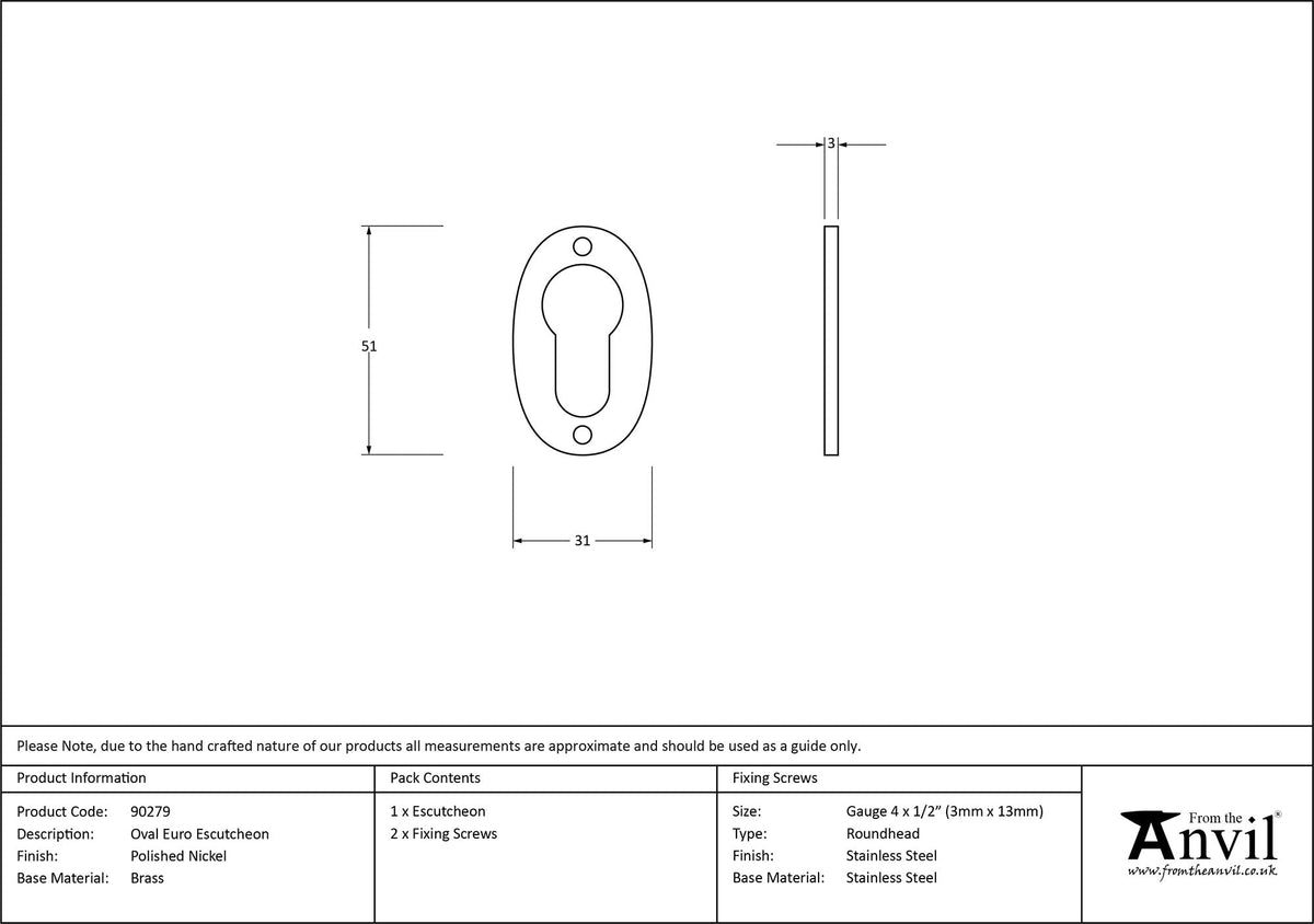 Oval Euro Escutcheon by From The Anvil