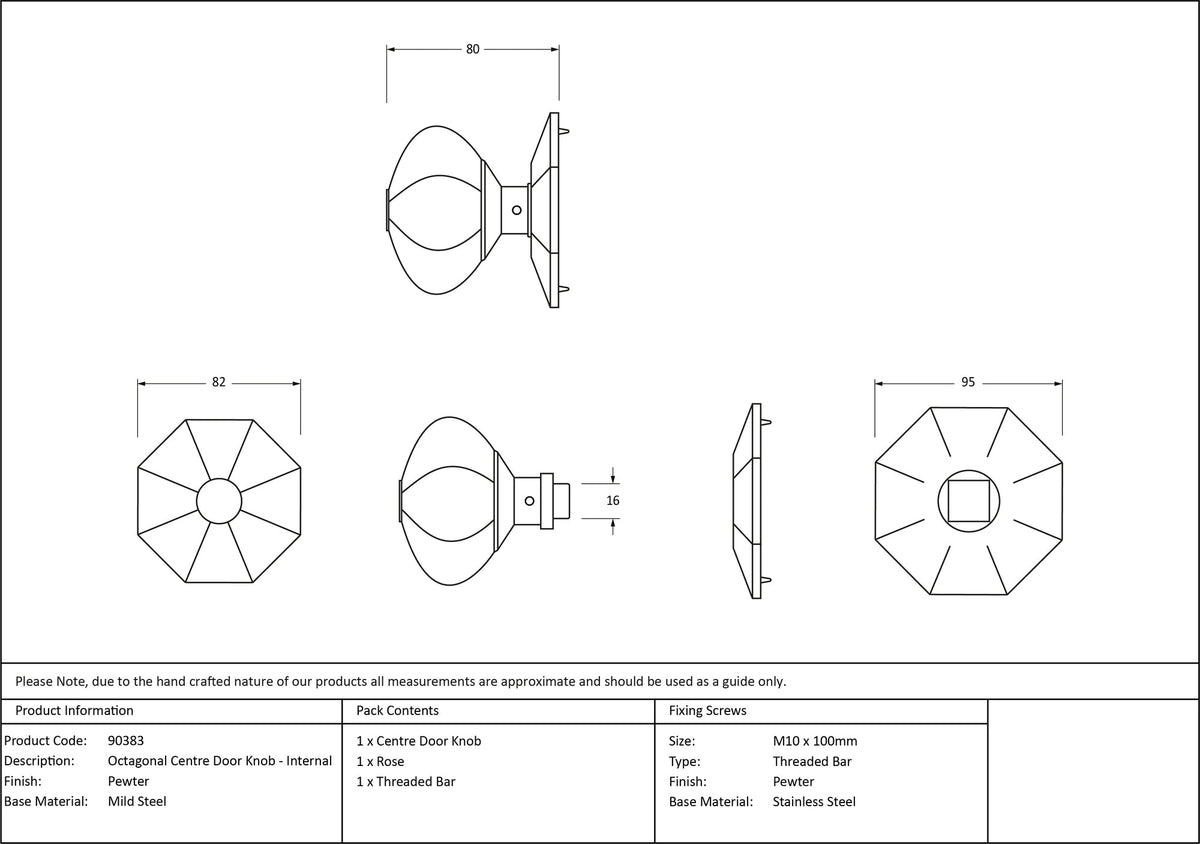 Octagonal Centre Door Knob by From The Anvil