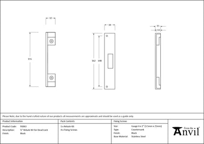 ½" Rebate Kit for Dead Lock by From The Anvil