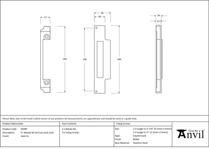 ½" Rebate Kit for Euro Sash Lock by From The Anvil