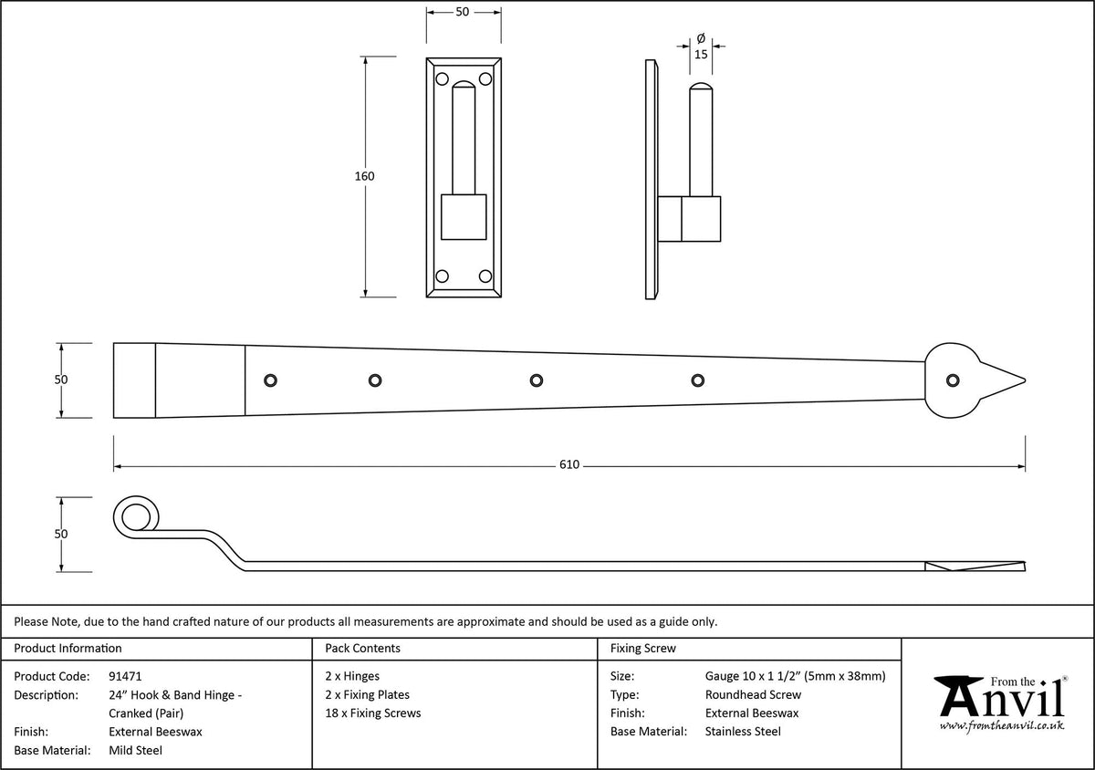 Hook & Band Hinge - Cranked (pair) by From The Anvil