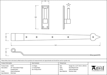 Hook & Band Hinge - Cranked (pair) by From The Anvil