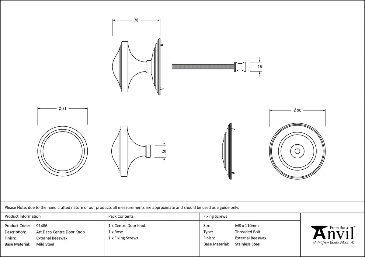 Art Deco Centre Door Knob by From The Anvil