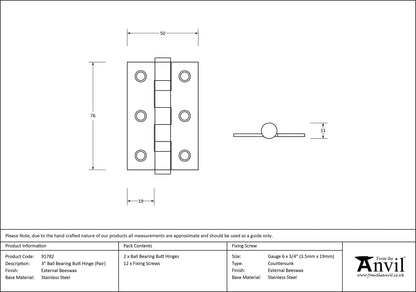 Ball Bearing Butt Hinge (pair) by From The Anvil