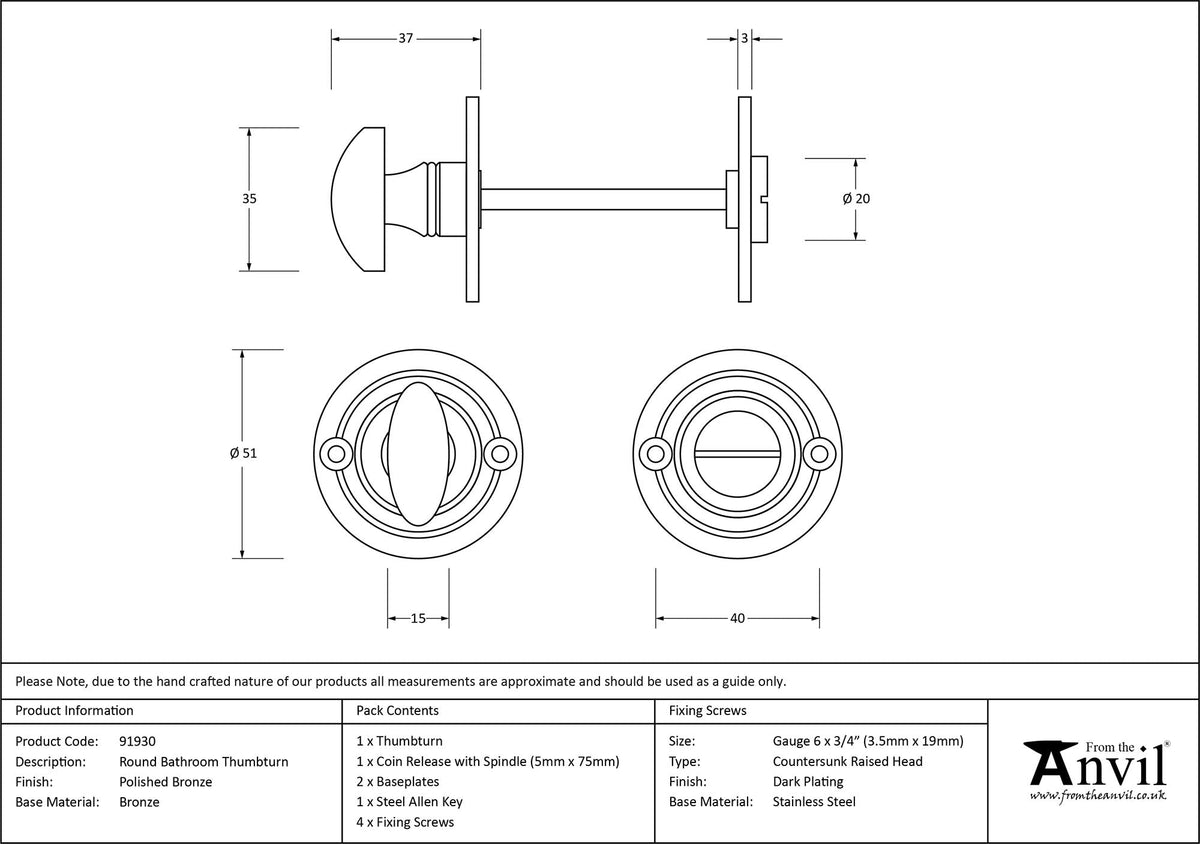 Round Thumbturn Set by From The Anvil