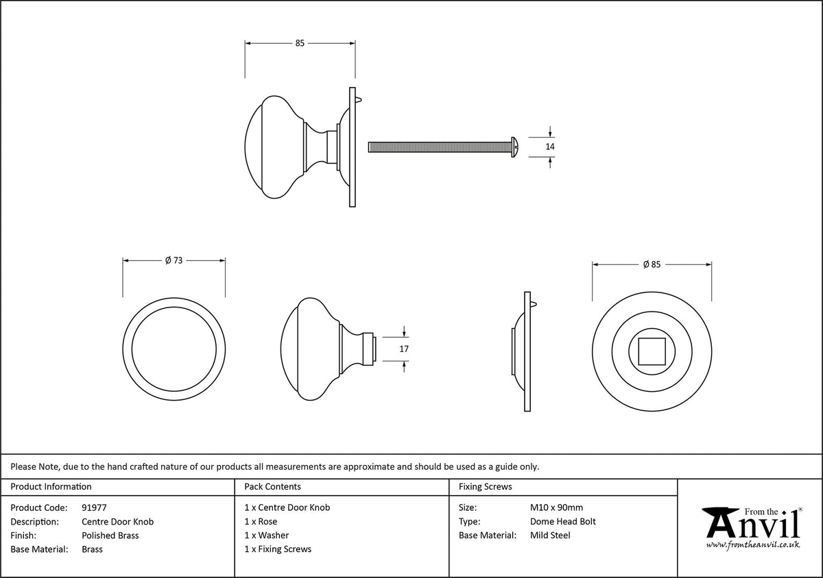 Round Centre Door Knob by From The Anvil