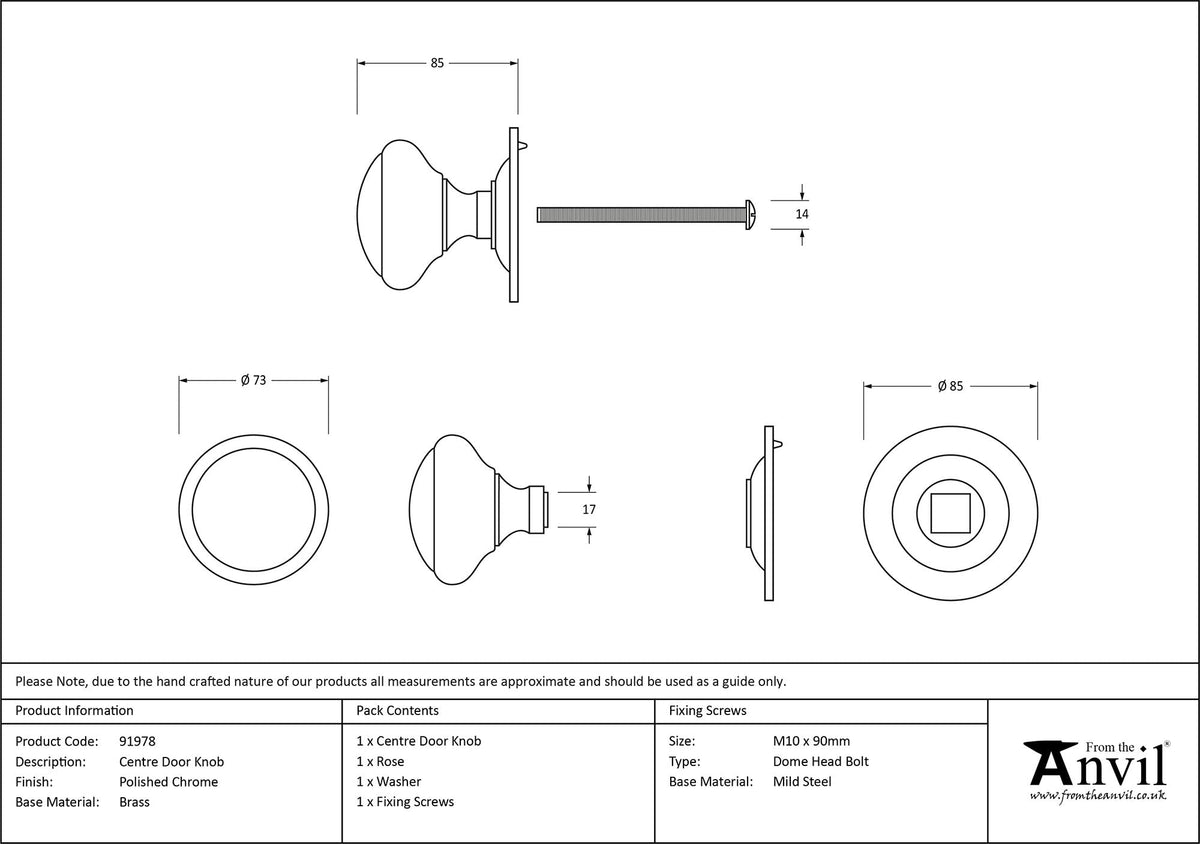 Round Centre Door Knob by From The Anvil