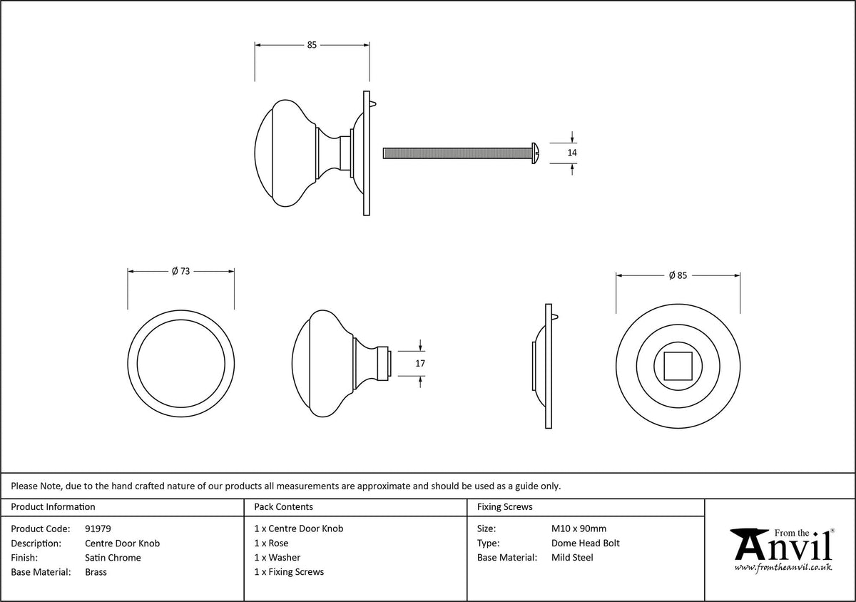 Round Centre Door Knob by From The Anvil