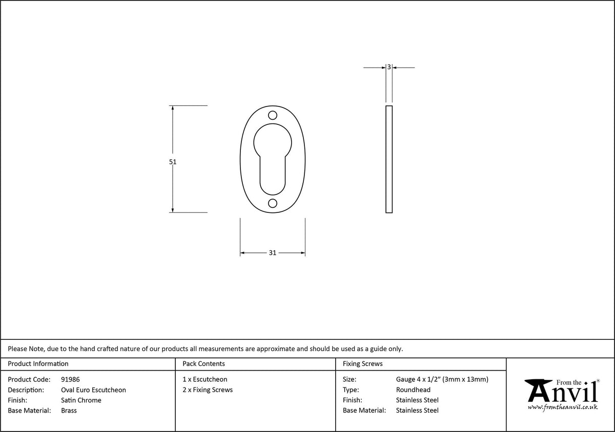 Oval Euro Escutcheon by From The Anvil