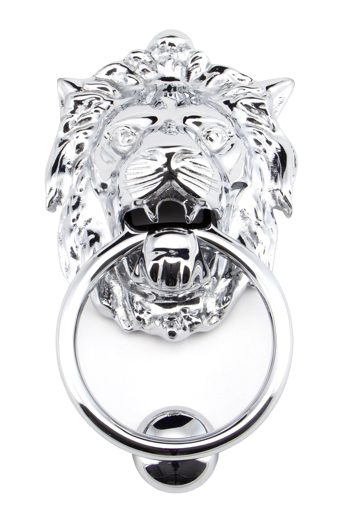 From The Anvil's Polished Chrome Lion Head Door Knocker