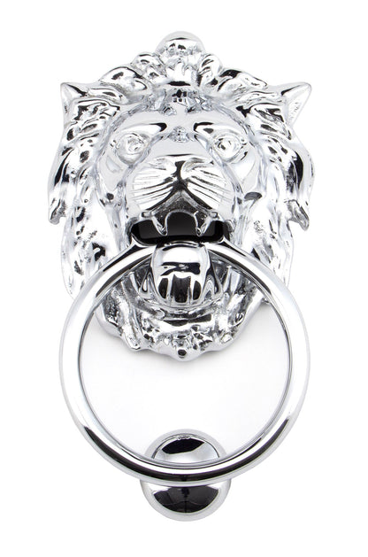 From The Anvil's Polished Chrome Lion Head Door Knocker