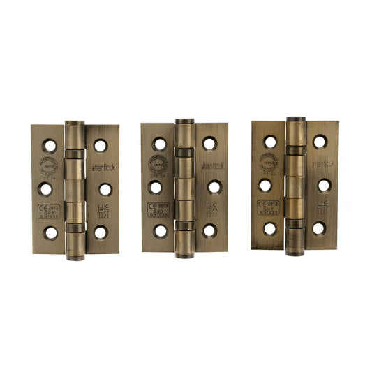 Atlantic CE Fire Rated Grade 7 Ball Bearing Hinges 3" x 2" x 2mm - Antique Brass - 3" x 2" x 2mm