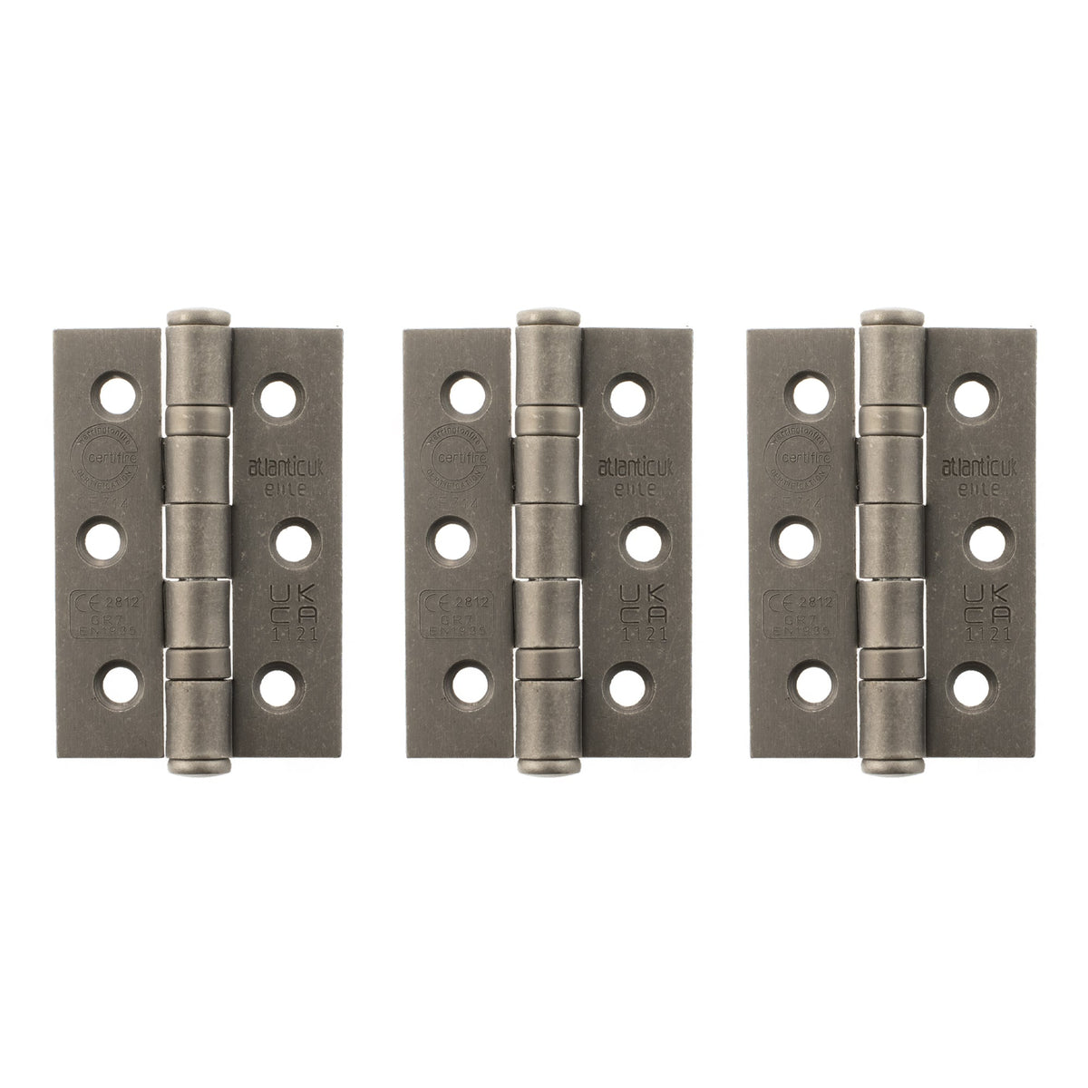 Atlantic CE Fire Rated Grade 7 Ball Bearing Hinges 3" x 2" x 2mm set of 3 - Distressed Silver