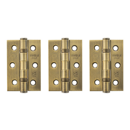 Atlantic CE Fire Rated Grade 7 Ball Bearing Hinges 3" x 2" x 2mm set of 3 - Matt Antique Brass