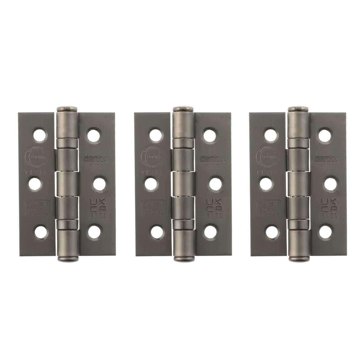 Atlantic CE Fire Rated Grade 7 Ball Bearing Hinges 3" x 2" x 2mm set of 3 - Matt Gun Metal