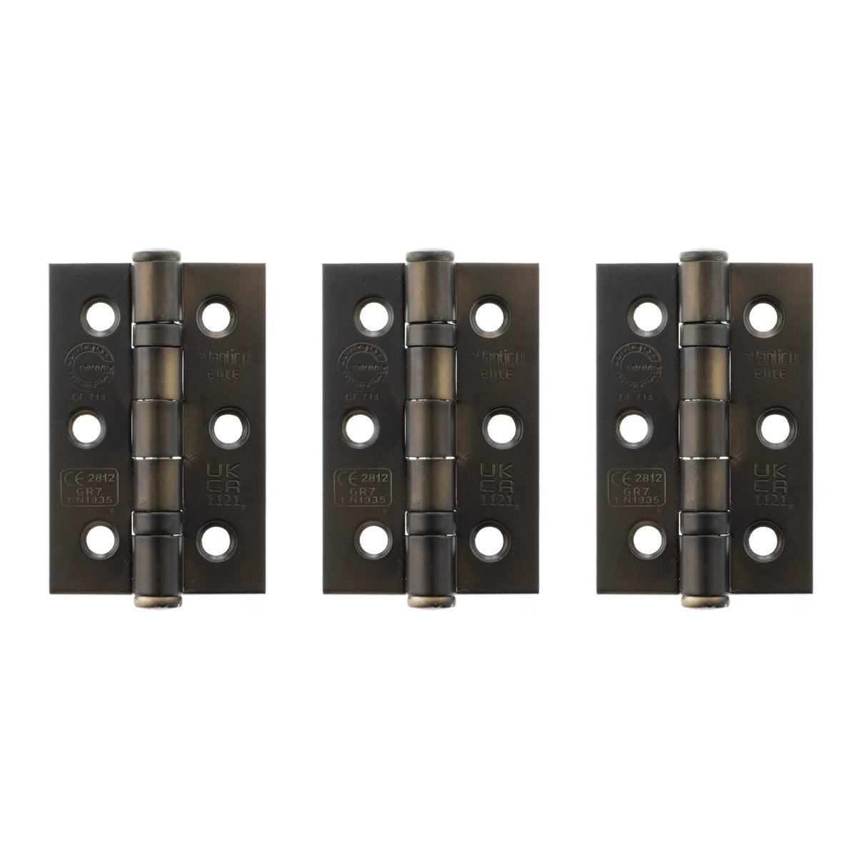 Atlantic CE Fire Rated Grade 7 Ball Bearing Hinges 3" x 2" x 2mm set of 3 - Urban Dark Bronze