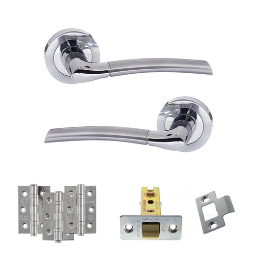 Eco Swell Door Handle Pack (Latch Set - 3" CE Latch, 3" Fire Rated Hinges x3) - Satin Chrome/Polished Chrome - Default