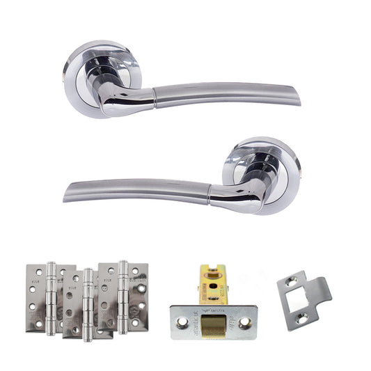 Eco Swell Door Handle Pack (Latch Set - 3" CE Latch, 4" Fire Rated Hinges x3) - Satin Chrome/Polished Chrome - Default