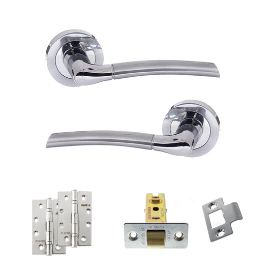 Eco Swell Door Handle Pack (Latch Set - 3" CE Latch, 4" Slim Knuckle Hinges x2) - Satin Chrome/Polished Chrome - Default