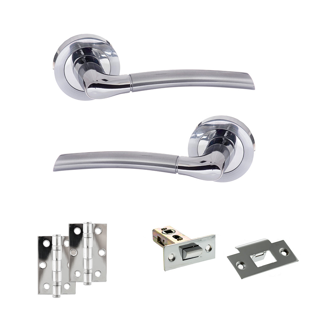 Eco Swell Door Handle Pack (Latch Set - 2.5" Latch, 3" Hinges x2) - Satin Chrome/Polished Chrome - Default