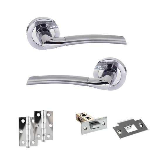 Eco Swell Door Handle Pack (Latch Set - 2.5" Latch, 3" Hinges x2) - Satin Chrome/Polished Chrome - Default