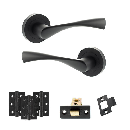Eco Aqua Door Handle Pack (Latch Set - 3" CE Latch, 3" Fire Rated Hinges x3) - Matt Black - Default