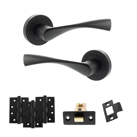 Eco Aqua Door Handle Pack (Latch Set - 2.5" CE Latch, 4" Fire Rated Hinges x3) - Matt Black - Default
