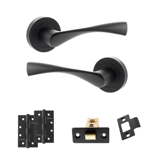 Eco Aqua Door Handle Pack (Latch Set - 2.5" CE Latch, 4" Slim Knuckle Hinges x2) - Matt Black - Default