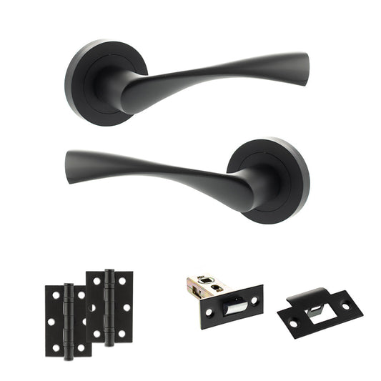 Eco Aqua Door Handle Pack (Latch Set - 2.5" Latch, 3" Hinges x2) - Matt Black - Default