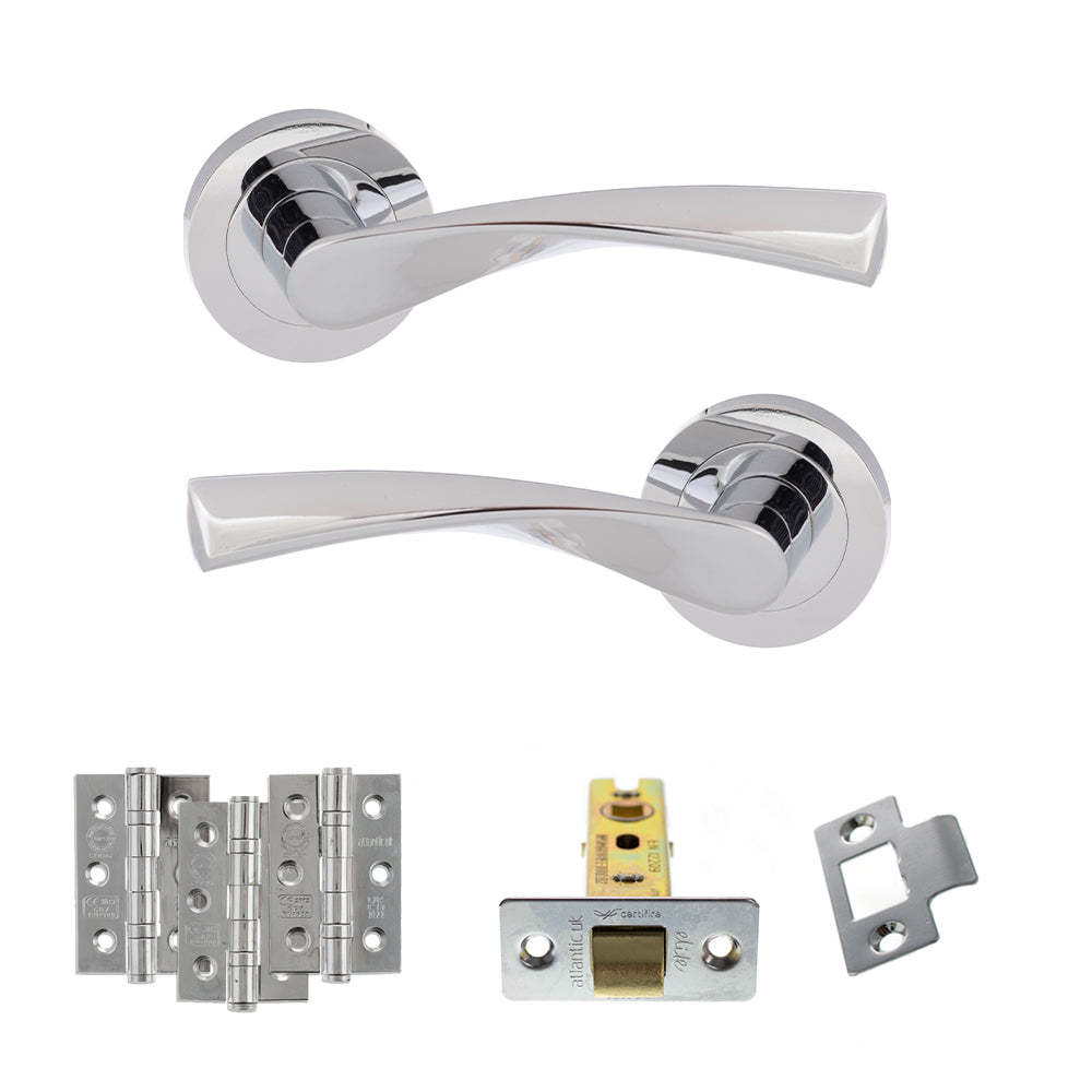 Eco Aqua Door Handle Pack (Latch Set - 3" CE Latch, 3" Fire Rated Hinges x3) - Polished Chrome - Default