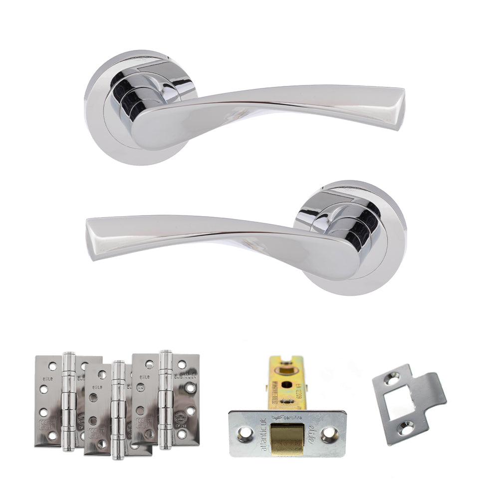 Eco Aqua Door Handle Pack (Latch Set - 3" CE Latch, 4" Fire Rated Hinges x3) - Polished Chrome - Default