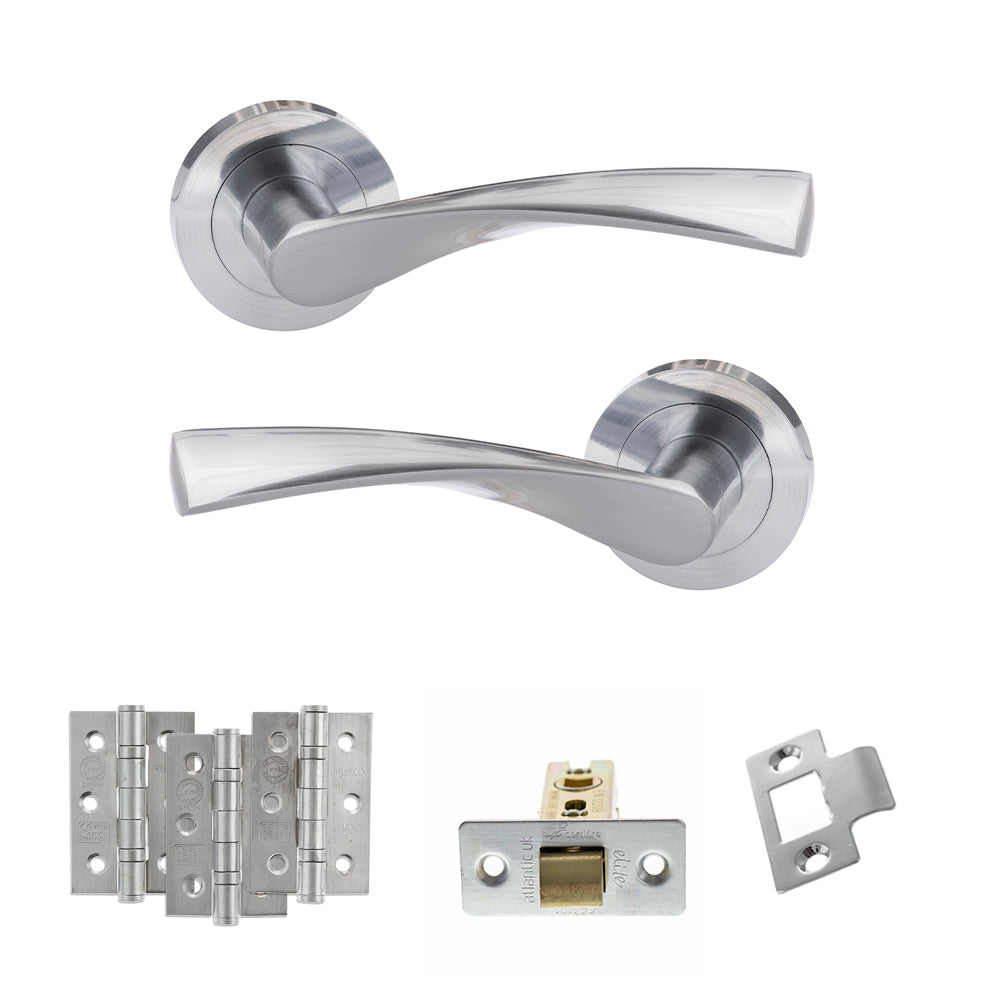 Eco Aqua Door Handle Pack (Latch Set - 3" CE Latch, 3" Fire Rated Hinges x3) - Satin Chrome - Default