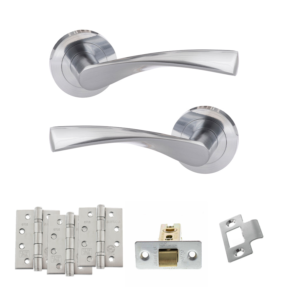 Eco Aqua Door Handle Pack (Latch Set - 3" CE Latch, 4" Fire Rated Hinges x3) - Satin Chrome - Default