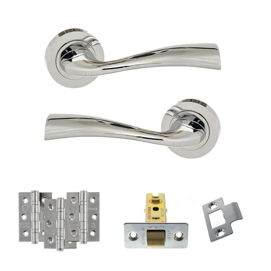 Eco Wave Door Handle Pack (Latch Set - 2.5" CE Latch, 3" Fire Rated Hinges x3) - Polished Chrome - Default