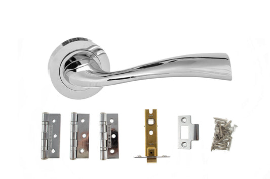 Atlantic Wave Door Pack Bundle (3" Latch, 3"x2" Hingesx3) - Polished Chrome