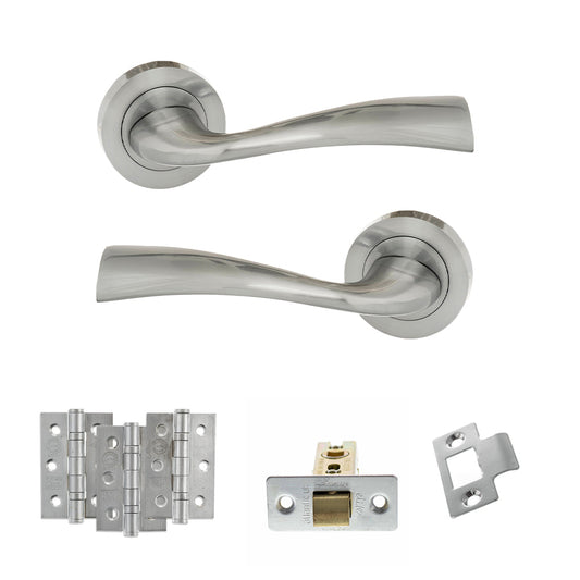 Eco Wave Door Handle Pack (Latch Set - 3" CE Latch, 3" Fire Rated Hinges x3) - Satin Chrome - Default