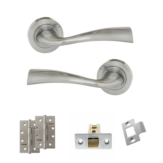 Eco Wave Door Handle Pack (Latch Set - 2.5" CE Latch, 4" Slim Knuckle Hinges x2) - Satin Chrome - Default