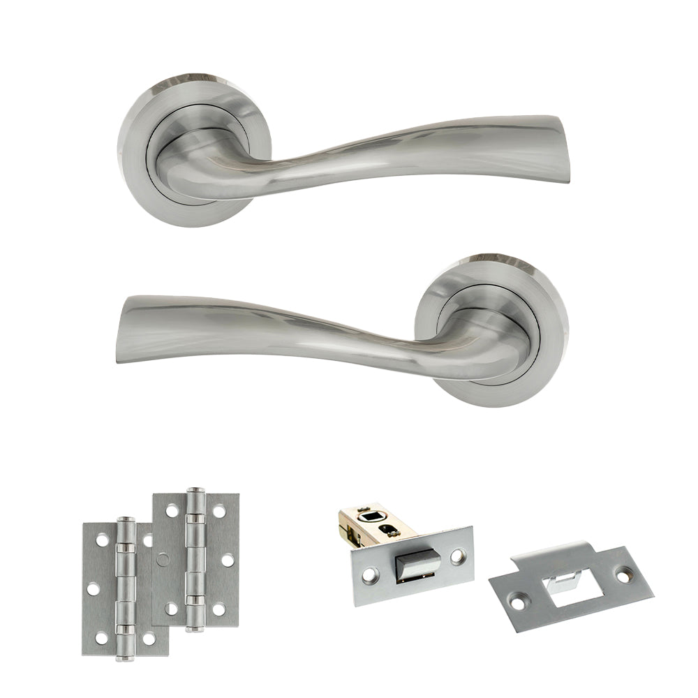Eco Wave Door Handle Pack (Latch Set - 2.5" Latch, 3" Hinges x2) - Satin Chrome - Default