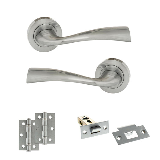 Eco Wave Door Handle Pack (Latch Set - 2.5" Latch, 3" Hinges x2) - Satin Chrome - Default