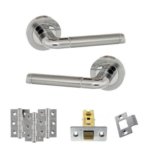Eco Ocean Door Handle Pack (Latch Set - 3" CE Latch, 3" Fire Rated Hinges x3) - Satin Chrome/Polished Chrome - Default