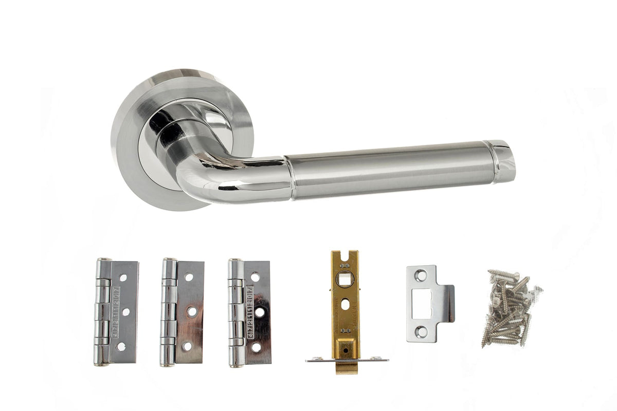 Atlantic Ocean Door Pack Bundle (3" Latch, 3"x2" Hingesx3) - Satin Chrome/Polished Chrome