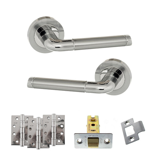 Eco Ocean Door Handle Pack (Latch Set - 3" CE Latch, 4" Fire Rated Hinges x3) - Satin Chrome/Polished Chrome - Default