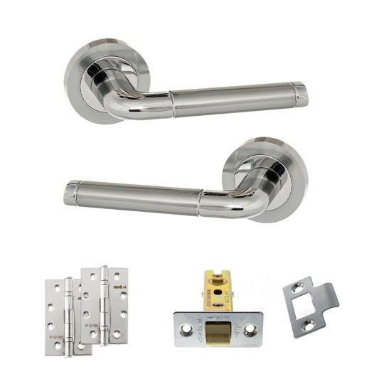 Eco Ocean Door Handle Pack (Latch Set - 3" CE Latch, 4" Slim Knuckle Hinges x2) - Satin Chrome/Polished Chrome - Default