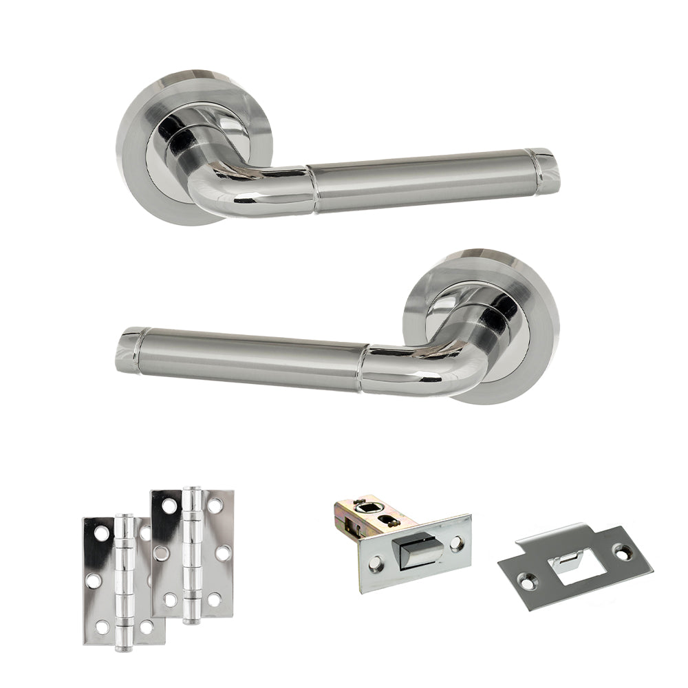 Eco Ocean Door Handle Pack (Latch Set - 2.5" Latch, 3" Hinges x2) - Satin Chrome/Polished Chrome - Default