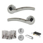 Eco Crest Door Handle Pack (Bathroom Set - 2.5" CE Bathroom Lock, 4" Fire Rated Hinges x3) - Satin Chrome/Polished Chrome - Default